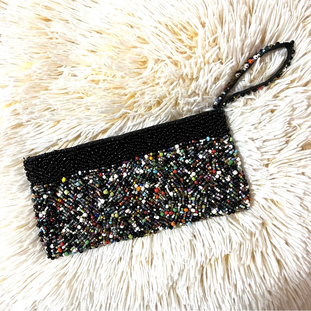 90s y2k Vintage Black Clutch with Wristlet handle envelope style